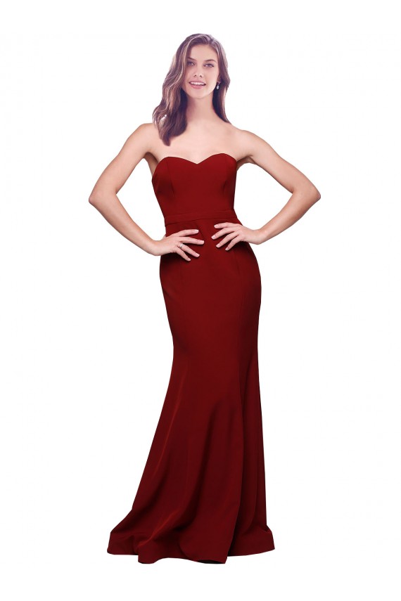 Low Back Burgundy Stretch Crepe Sweetheart Long Sleeveless Formal Evening Gown / Prom Dress / Bridesmaid Dress Norwich