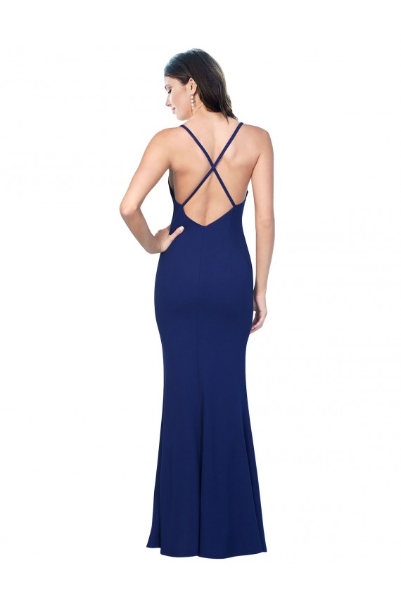 Open Back Stretch Crepe V-Neck Long Sleeveless Formal Dress / Bridesmaid Dress Norwich