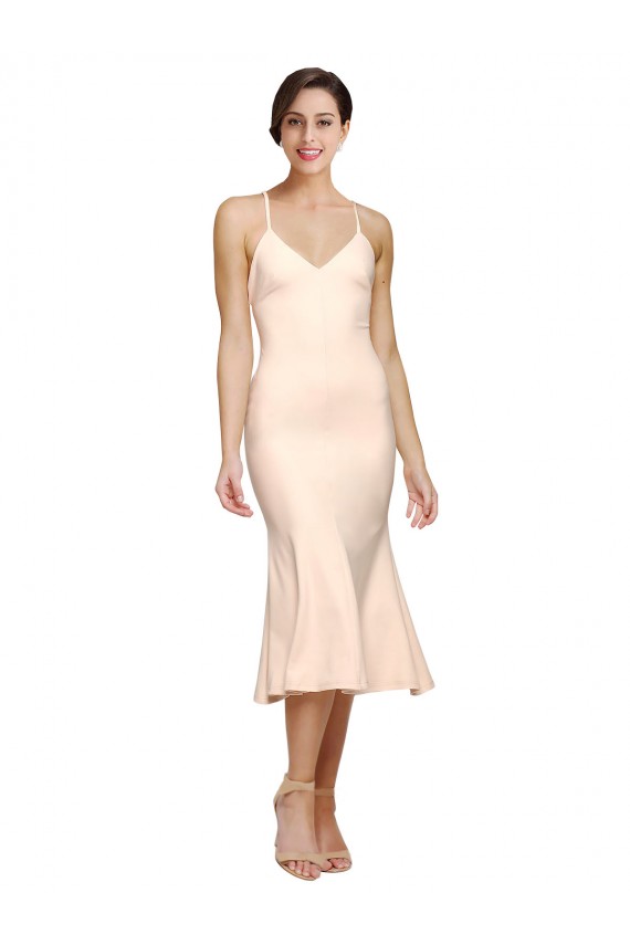 Open Back Stretch Crepe V-Neck Midi Length Sleeveless Evening Gown / Prom Dress / Bridesmaid Dress Norwich
