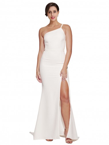 Sheath Stretch Crepe One Shoulder Sweep Train Sleeveless Semi Formal Evening Dress / Prom Dress / Bridesmaid Dress Norwich