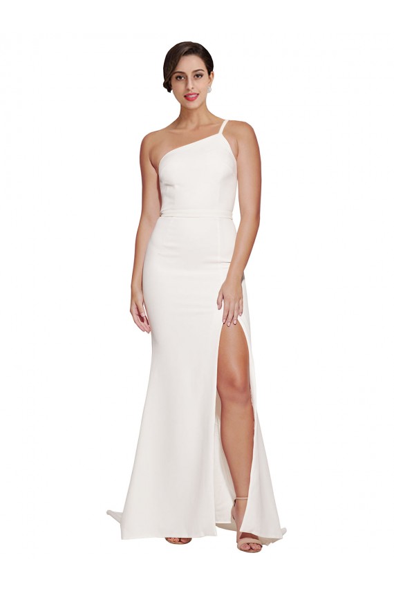 Sheath Stretch Crepe One Shoulder Sweep Train Sleeveless Semi Formal Evening Dress / Prom Dress / Bridesmaid Dress Norwich