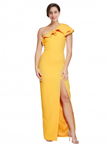 Saffron Stretch Crepe One Shoulder Long Sleeveless Formal Evening Gown / Prom Dress / Bridesmaid Dress Norwich