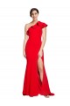 Red Stretch Crepe One Shoulder Sweep Train Sleeveless Semi Formal Evening Dress / Prom Dress / Bridesmaid Dress Norwich