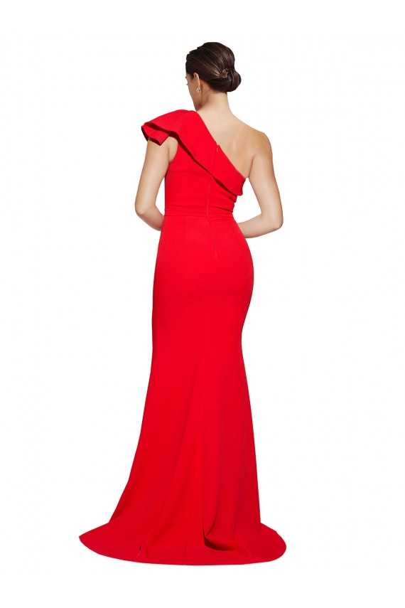 Red Stretch Crepe One Shoulder Sweep Train Sleeveless Semi Formal Evening Dress / Prom Dress / Bridesmaid Dress Norwich