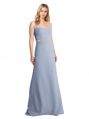 Open Back Smoke Blue Stretch Crepe Spaghetti Straps Long Sleeveless Prom Dress / Bridesmaid Dress Norwich