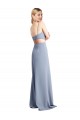 Open Back Smoke Blue Stretch Crepe Spaghetti Straps Long Sleeveless Prom Dress / Bridesmaid Dress Norwich