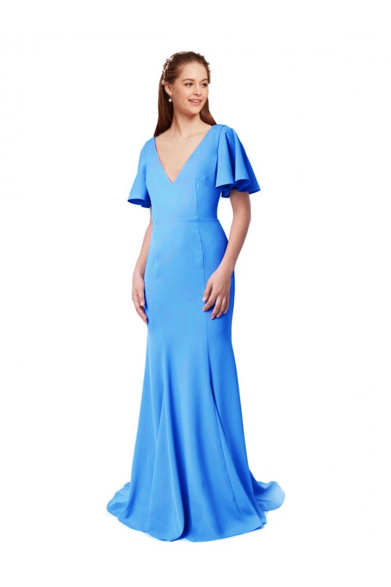 V-Back Stretch Crepe V-Neck Sweep Train Short Sleeves Prom Dress / Bridesmaid Dress Norwich