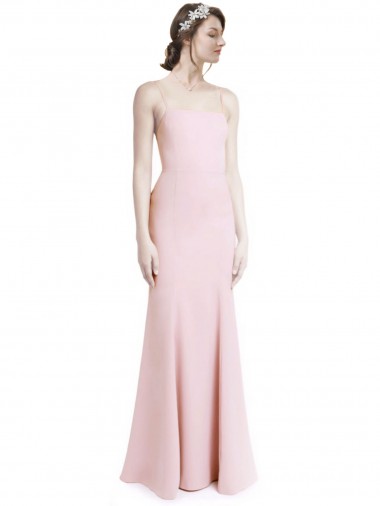 Open Back Pink Stretch Crepe Spaghetti Straps Long Sleeveless Prom Dress / Bridesmaid Dress Norwich