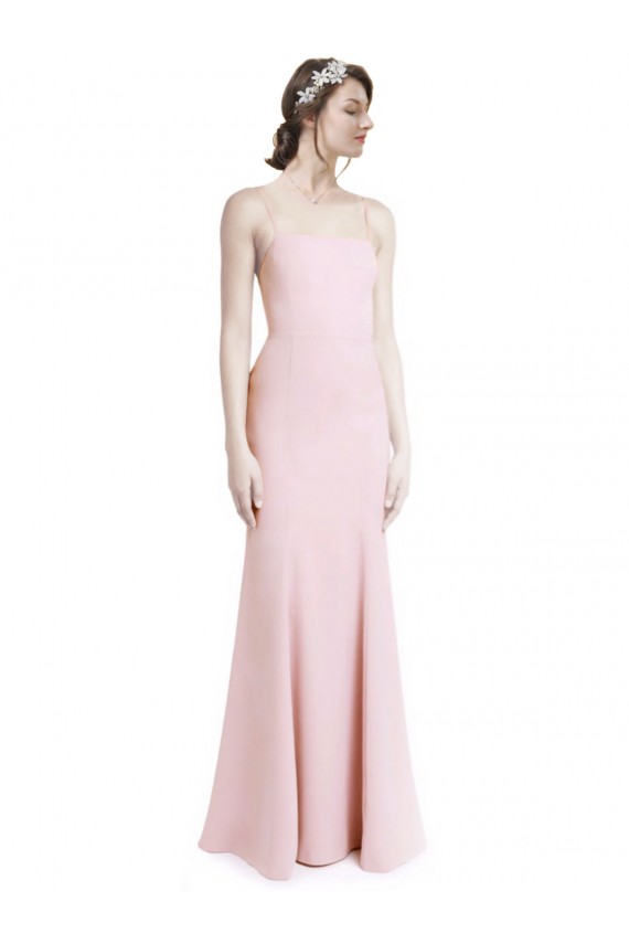 Open Back Pink Stretch Crepe Spaghetti Straps Long Sleeveless Prom Dress / Bridesmaid Dress Norwich