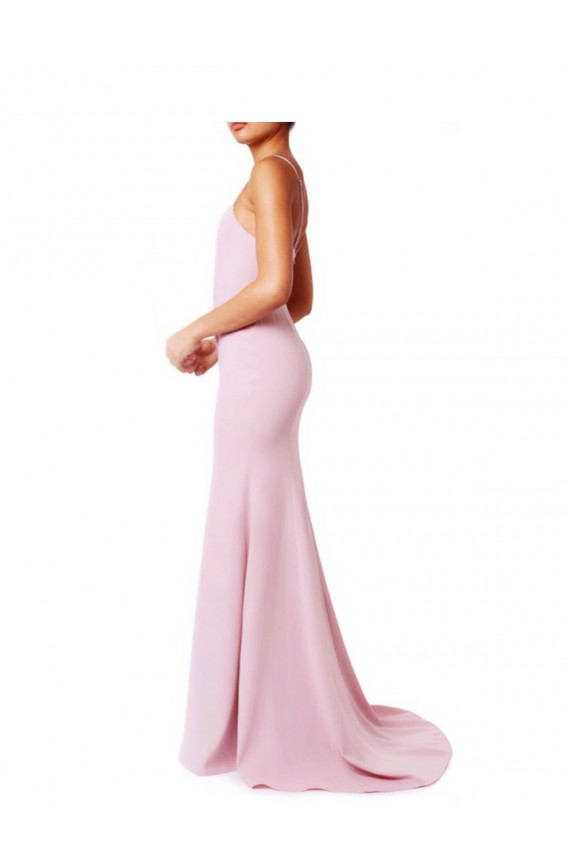 Open Back Pink Stretch Crepe Spaghetti Straps Long Sleeveless Prom Dress / Bridesmaid Dress Norwich