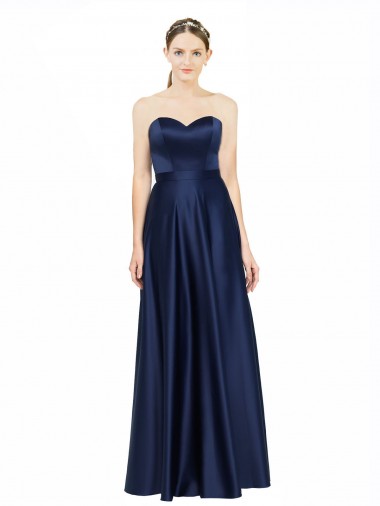 Low Back Stretch Satin Sweetheart Long Sleeveless Black Tie Evening Gown / Bridesmaid Dress Norwich