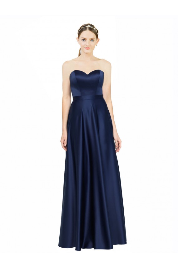 Low Back Stretch Satin Sweetheart Long Sleeveless Black Tie Evening Gown / Bridesmaid Dress Norwich