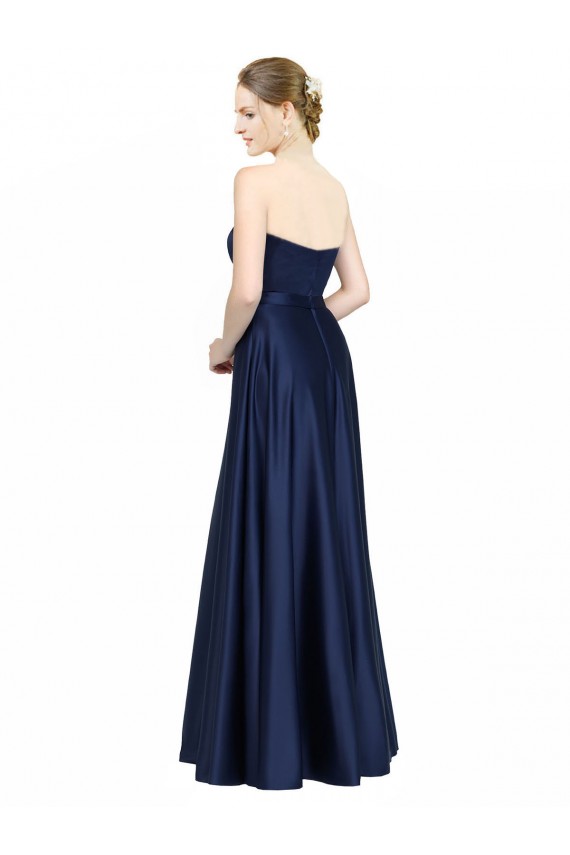 Low Back Stretch Satin Sweetheart Long Sleeveless Black Tie Evening Gown / Bridesmaid Dress Norwich