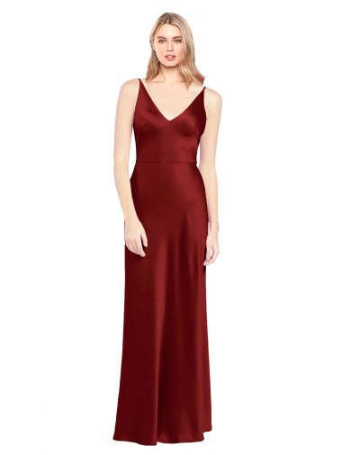V-Back Burgundy Stretch Satin Spaghetti Straps Long Sleeveless Formal Evening Gown / Prom Dress / Bridesmaid Dress Norwich