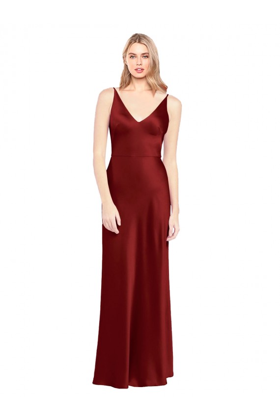 V-Back Burgundy Stretch Satin Spaghetti Straps Long Sleeveless Formal Evening Gown / Prom Dress / Bridesmaid Dress Norwich
