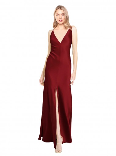 V-Back Stretch Satin V-Neck Long Sleeveless Black Tie Evening Gown / Prom Dress / Bridesmaid Dress Norwich