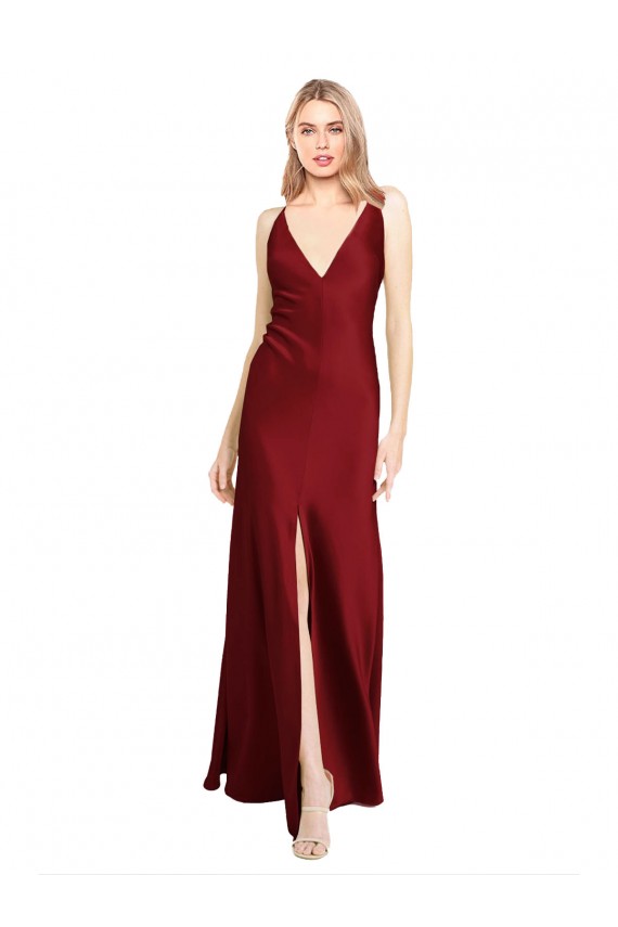 V-Back Stretch Satin V-Neck Long Sleeveless Black Tie Evening Gown / Prom Dress / Bridesmaid Dress Norwich
