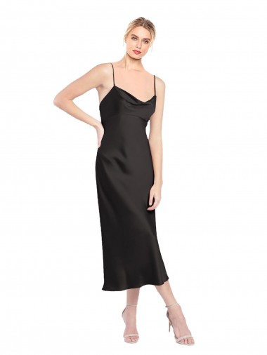 Low Back Stretch Satin Spaghetti Straps Midi Length Sleeveless Formal Evening Gown / Prom Dress / Bridesmaid Dress Norwich