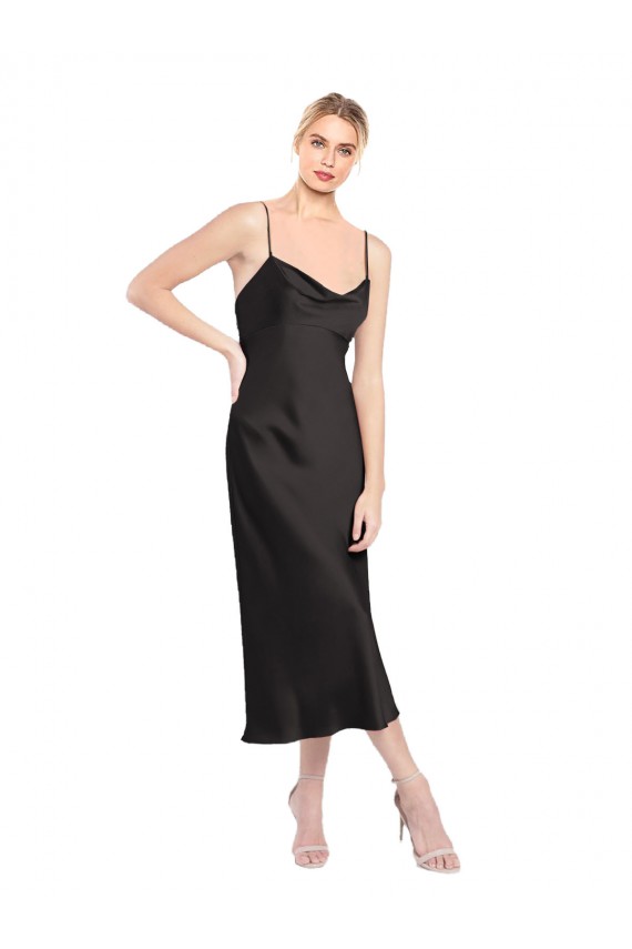 Low Back Stretch Satin Spaghetti Straps Midi Length Sleeveless Formal Evening Gown / Prom Dress / Bridesmaid Dress Norwich
