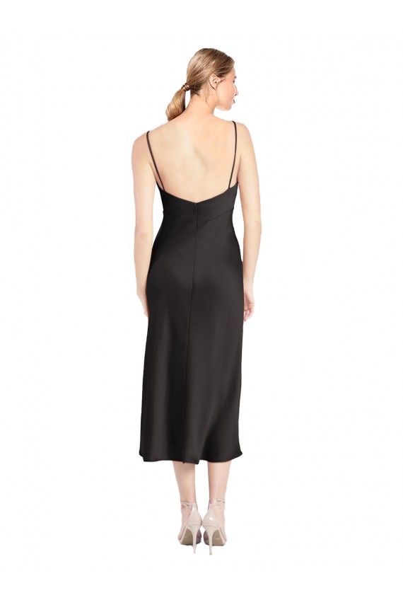 Low Back Stretch Satin Spaghetti Straps Midi Length Sleeveless Formal Evening Gown / Prom Dress / Bridesmaid Dress Norwich
