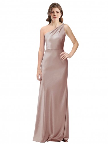 Open Back Dusty Pink Stretch Satin One Shoulder Long Sleeveless Formal Evening Gown / Prom Dress / Bridesmaid Dress Norwich