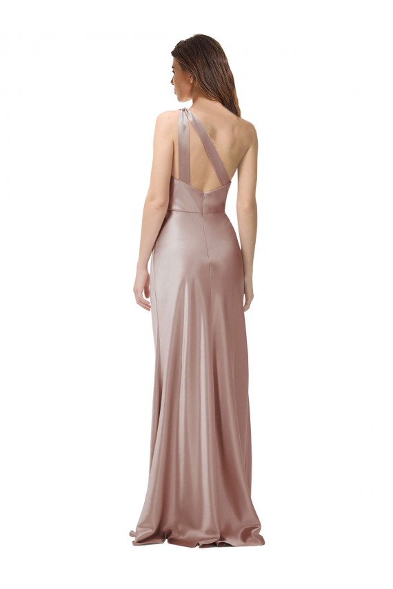 Open Back Dusty Pink Stretch Satin One Shoulder Long Sleeveless Formal Evening Gown / Prom Dress / Bridesmaid Dress Norwich