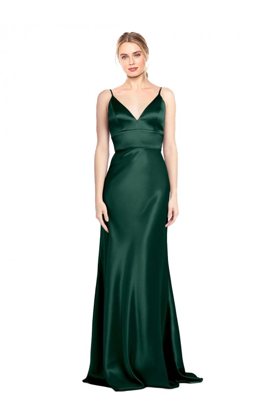 V-Back Hunter Stretch Satin Spaghetti Straps Long Sleeveless Formal Evening Gown / Prom Dress / Bridesmaid Dress Norwich