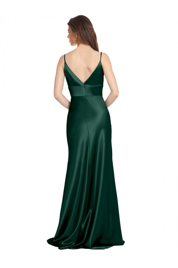 V-Back Hunter Stretch Satin Spaghetti Straps Long Sleeveless Formal Evening Gown / Prom Dress / Bridesmaid Dress Norwich