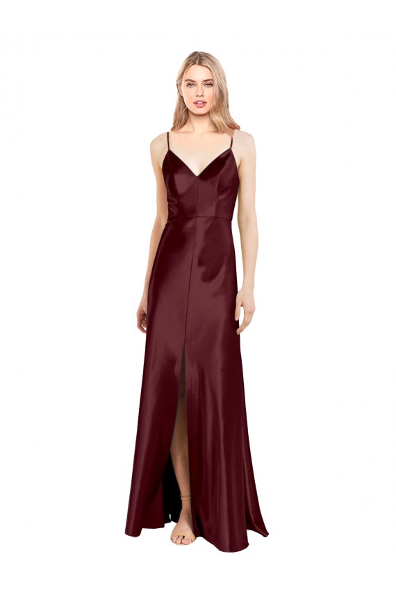 Stretch Satin Spaghetti Straps Long Sleeveless Bridesmaid Dress / Evening Dress Norwich