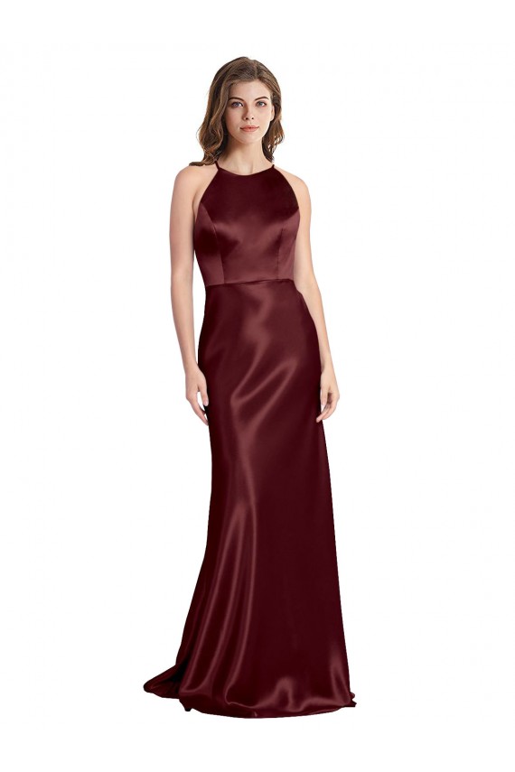 Burgundy Gold Stretch Satin Spaghetti Straps Long Sleeveless Formal Evening Gown / Prom Dress / Bridesmaid Dress Norwich