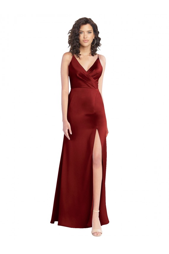 V-Back Stretch Satin V-Neck Long Sleeveless Formal Dress / Bridesmaid Dress Norwich