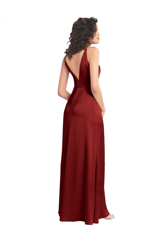 V-Back Stretch Satin V-Neck Long Sleeveless Formal Dress / Bridesmaid Dress Norwich