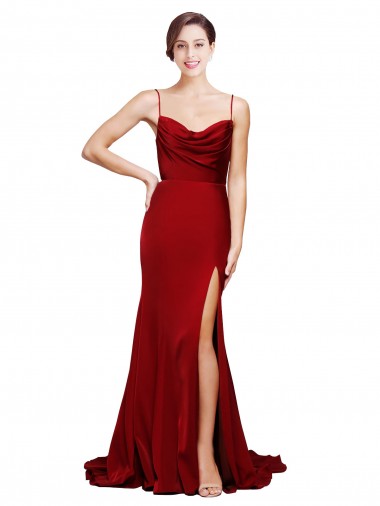Open Back Stretch Satin Spaghetti Straps Sweep Train Sleeveless Black Tie Evening Gown / Prom Dress / Bridesmaid Dress Norwich
