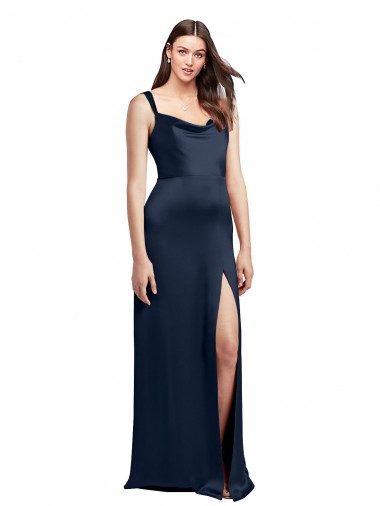 Low Back Dark Navy Stretch Satin Cowl Neck Long Sleeveless Formal Evening Gown / Prom Dress / Bridesmaid Dress Norwich