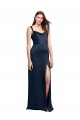 Low Back Dark Navy Stretch Satin Cowl Neck Long Sleeveless Formal Evening Gown / Prom Dress / Bridesmaid Dress Norwich