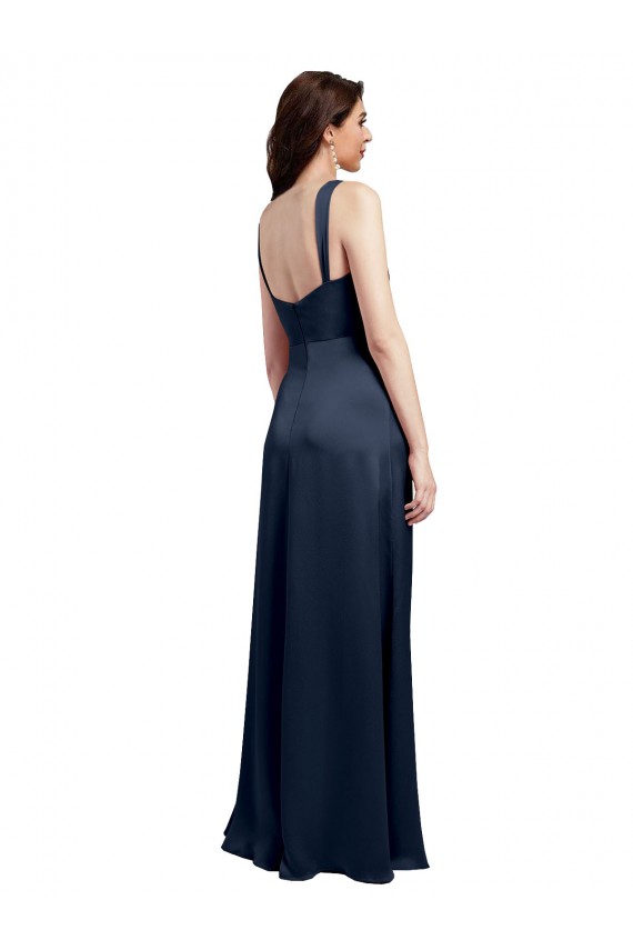 Low Back Dark Navy Stretch Satin Cowl Neck Long Sleeveless Formal Evening Gown / Prom Dress / Bridesmaid Dress Norwich