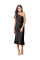 Stretch Satin One Shoulder Midi Length Sleeveless Black Tie Evening Dress / Prom Dress / Bridesmaid Dress Norwich