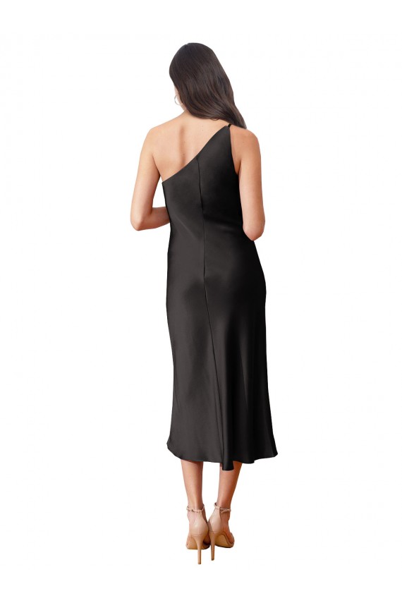 Stretch Satin One Shoulder Midi Length Sleeveless Black Tie Evening Dress / Prom Dress / Bridesmaid Dress Norwich