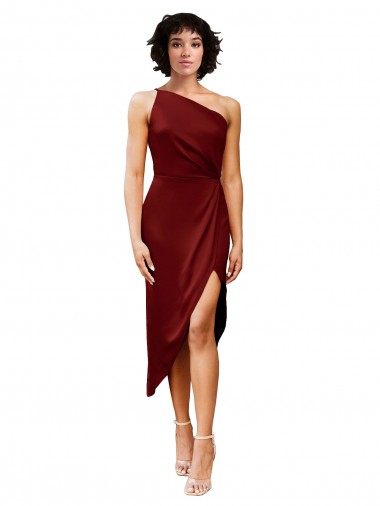 Stretch Satin One Shoulder Midi Length Sleeveless Black Tie Evening Gown / Prom Dress / Bridesmaid Dress Norwich