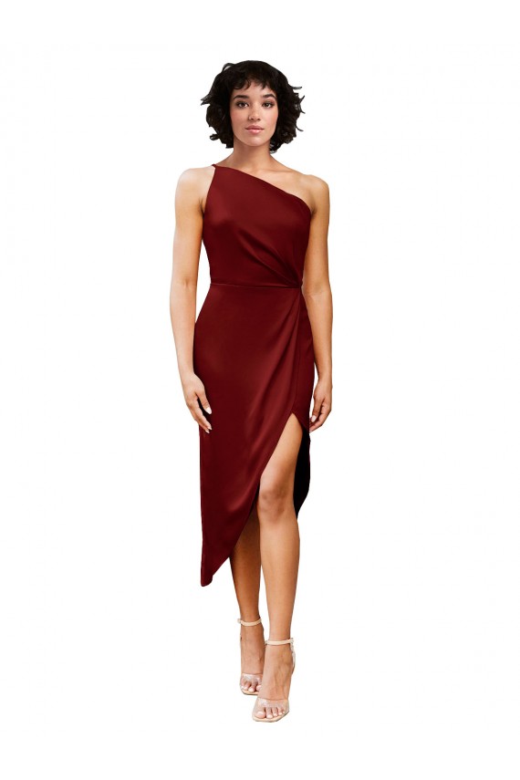Stretch Satin One Shoulder Midi Length Sleeveless Black Tie Evening Gown / Prom Dress / Bridesmaid Dress Norwich