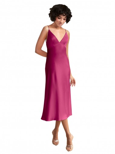 Low Back Stretch Satin V-Neck Midi Length Sleeveless Formal Evening Gown / Prom Dress / Bridesmaid Dress Norwich