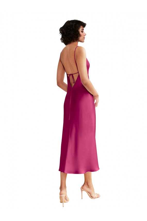 Low Back Stretch Satin V-Neck Midi Length Sleeveless Formal Evening Gown / Prom Dress / Bridesmaid Dress Norwich
