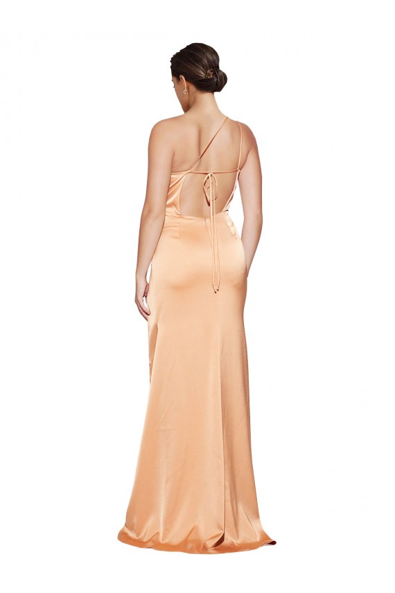 Open Back Light Copper Stretch Satin One Shoulder Long Sleeveless Formal Evening Gown / Prom Dress / Bridesmaid Dress Norwich