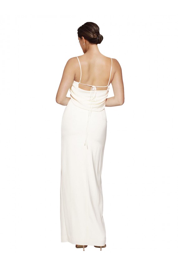 Low Back Ivory Stretch Satin Halter Neck Long Sleeveless Formal Evening Gown / Prom Dress / Bridesmaid Dress Norwich
