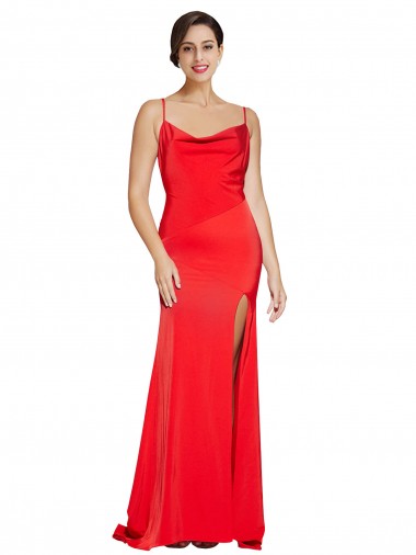 Low Back Red Stretch Satin Cowl Neck Long Sleeveless Formal Evening Gown / Prom Dress / Bridesmaid Dress Norwich