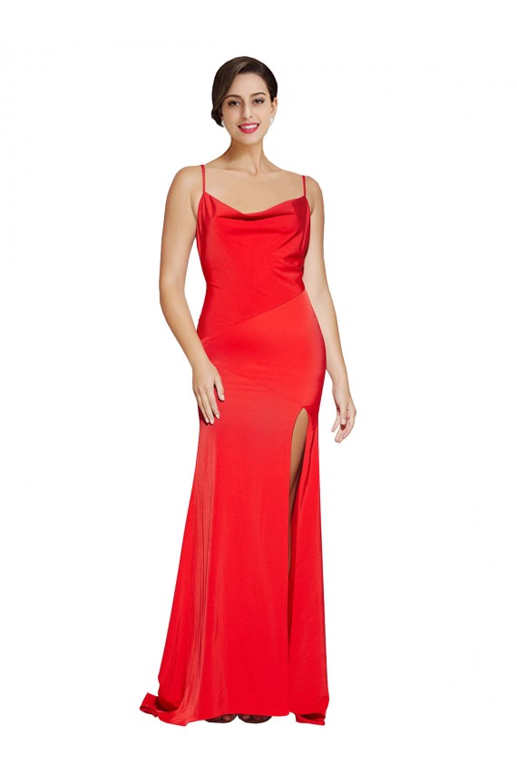 Low Back Red Stretch Satin Cowl Neck Long Sleeveless Formal Evening Gown / Prom Dress / Bridesmaid Dress Norwich