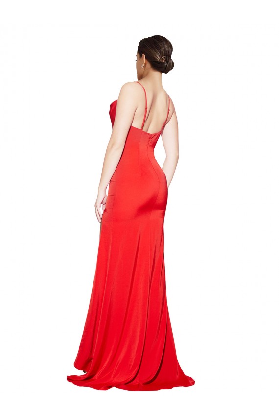 Low Back Red Stretch Satin Cowl Neck Long Sleeveless Formal Evening Gown / Prom Dress / Bridesmaid Dress Norwich
