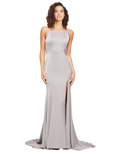 Low Back Stretch Satin High Neck Sweep Train Sleeveless Formal Evening Gown / Prom Dress / Bridesmaid Dress Norwich