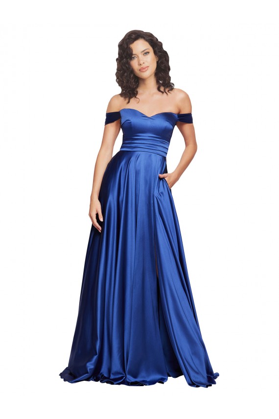 Stretch Satin Off the Shoulder Sweep Train Sleeveless Formal Evening Gown / Prom Dress / Bridesmaid Dress Norwich