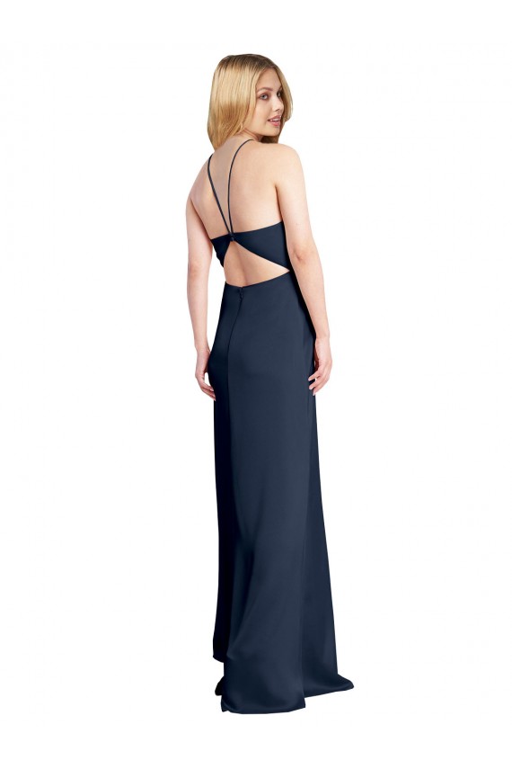 Open Back Dark Navy Stretch Satin Halter Neck Long Sleeveless Formal Evening Gown / Prom Dress / Bridesmaid Dress Norwich